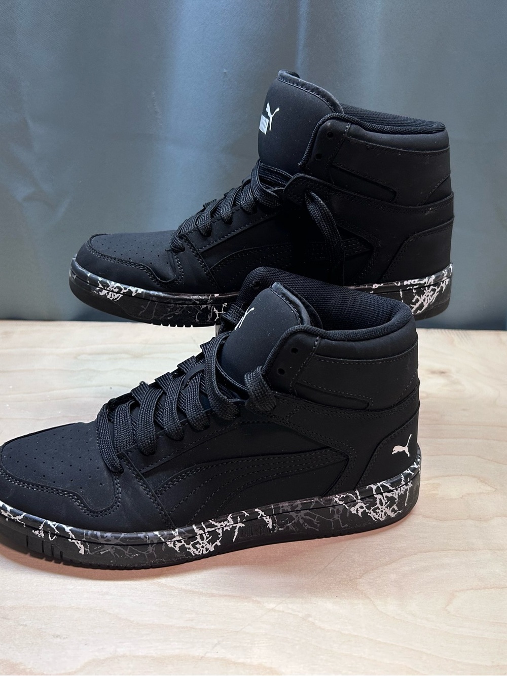 Puma Black High-Top Sneakers with Marble-Accent Sole